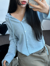 SEMI SEE THROUGH BOUCLE フーディーカーディガン 🩵🩶🖤🧸4COLOR