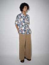 Short-sleeved pure cotton vintage casual floral shirt with texture effect