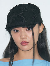 CORSAGE FLAT CAP IN BLACK