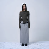 FOLDING WAIST BAND MAXI SKIRT (MELANGE GRAY)