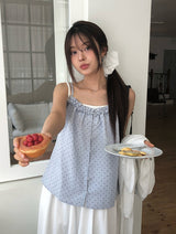 Dough Dot Frill Button Sleeveless