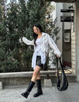 Sunlit strap shirring nylon zip-up jacket