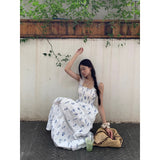 Blue Flower Cotton Sleeveless Long Dress