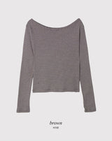 フェミニンボーダーコットンボートネックTシャツ (5color)