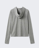 Fingerhole Crop Hooded Long Sleeve Melange