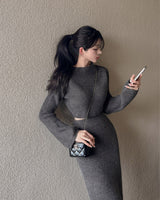 Crop knit & long skirt set