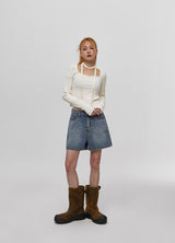 [B-DENIM] ウォッシングショート012 - BLUE