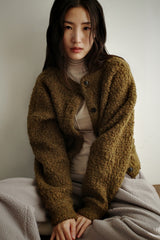 Boucle wool cardigan, Khaki