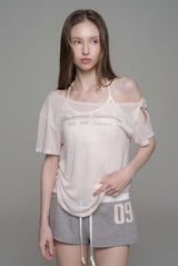 Powder sheer ribbon top, Baby Pink