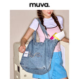 muva. ラージキャパシティ デニム キャンバスバッグ コミューター ショルダーバッグ ライトウェイト カジュアル デザイン