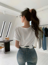 [BELLIDE MADE] Roll-up U-neck short-sleeved T-shirt