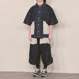 reverse terry pocket denim shortsleeve shirt_blue