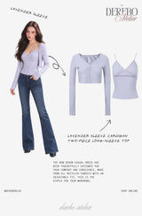 Lavender Sleeve Cardigan Two-Piece Long-Sleeve Top