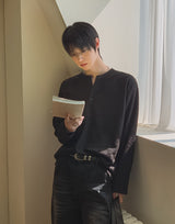 ベブロツイードヘンリーネック長袖Tシャツ