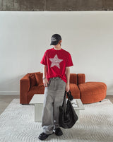 Grain Stud Washed Wide Denim Pants