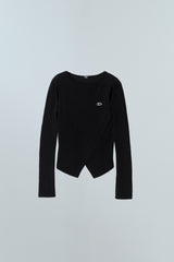CUT OUT WRAP KNIT TOP - BLACK
