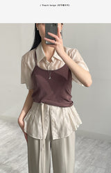 Chief Strap Pintuck See-through Short Sleeve Shirt
