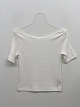 Boatneck Ribbed Elbow Length T-Shirt