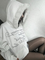 Angel Lettering Fur Trimmed Hood Zip-Up