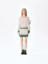 13DE MARZO Fair Isle Bear Knit Dress Beige