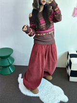 コーデュロイオールバンディングバルーンパンツ ❤🩶💚3COLOR