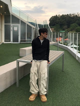 リブラインマッスルフィットジップアップニット