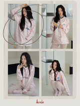 satin pink V-neck block core sweatshirt