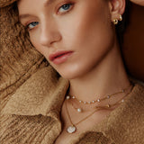two tone large pavé disc 925 sterling silver with two tone plating necklace N069-04T