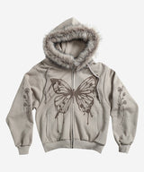 BUTTERFLY SPLATTER ZIP-UP #BEIGE(FLEECE LINED)