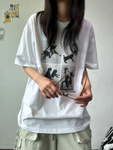 Juju Four Section Black White Oversized T-Shirt 4color
