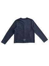 WOOL BLEND PIQUÉ TEXTURE CROSS TOTEM EMBROIDERY RAW-EDGE FOUR-COLOR BUTTON CARDIGAN