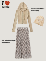 Long Check Chiffon Sharalla Skirt
