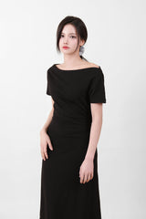 Off-Shoulder Slit Long Onepiece Black