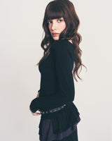 dot frill layered top / black