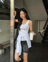 Linear washing denim short pants