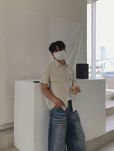 ブリーチクラッシュワイドデニムパンツ (Light Blue)