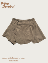 suede unbalanced brown mini skirt