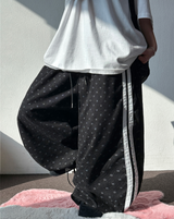 KOREAN/HIGH QUALITY 🤎 TRACK DOT WIDE SEMI BALLOON LONG PANTS 🤎🖤🐣💚 - 6 COLORS