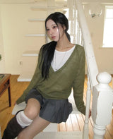 Monde Button Deep V-Neck Mohair Knit