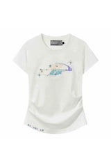 フローラルパッチプリーツスリムTシャツ
