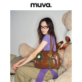 muva.オイルワックス レザー レトロ ボウリングバッグ ラージキャパシティ ショルダーバッグ