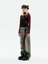 Emoha Red and black punk cat furry cat tail scarf