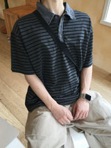 Tod pigment stripe collar short sleeve 4C