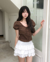 May Ribbon Pintuck Puff Blouse