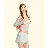 [GirlyFancyClub] French Ruffle Lace Short Skirt A-line Hollow-out Lace Skirt Summer Women