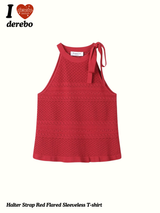 Halter Strap Red Flared Sleeveless T-shirt