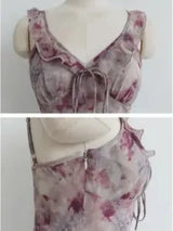 SMOKEY MAUVE FLORAL RUFFLE DRESS