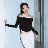 (3rd reorder) shirts layered off shoulder top - brown