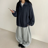 Terry Fleece side pin tuck incision string wide pants