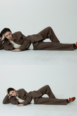 HERRINGBONE WOOL SLACKS PANTS_BROWN